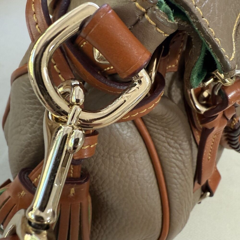 Dooney Bourke Florentine Vachetta Trim Pebble Leather Taupe Tan Satchel - Picture 6 of 10